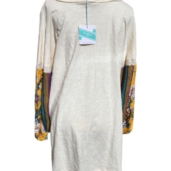 Umgee Dress Medium Cream With Tropical Floral Puff Sleeves 100% Cotton Boho - Picture 8 of 12